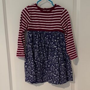 JoJo Maman Bebe Burgundy Striped and Navy Floral Dress